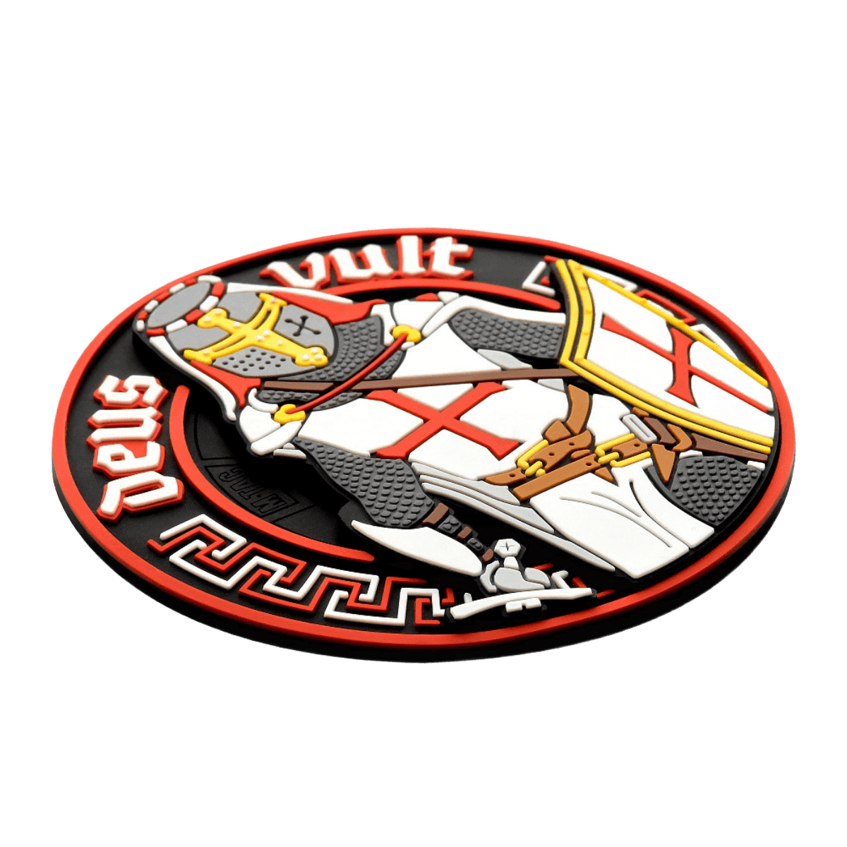 M-Tac Deus Vult 3D PVC Patch med ridderdesign og teksten 'Deus Vult'. Taktisk morale patch, nem at fastgøre til tøj eller udstyr.