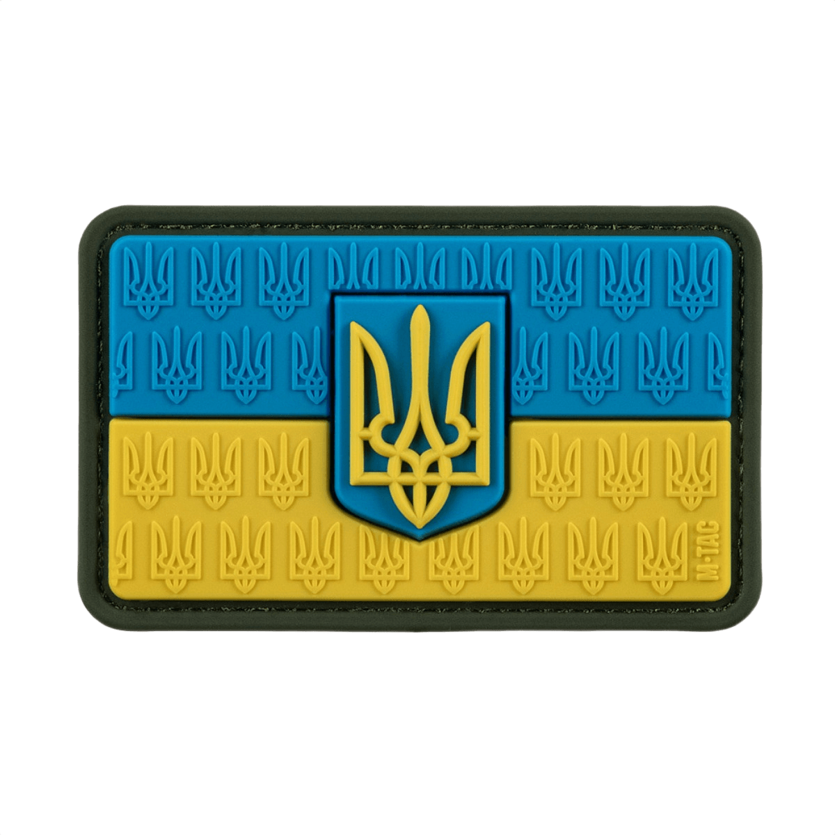 M-Tac Patch Ukraine Flag med Våbenskjold med Trident design, PVC konstruktion, 8x5 cm, velcro bagside, holdbar i Cordura 500D, patriotisk stil