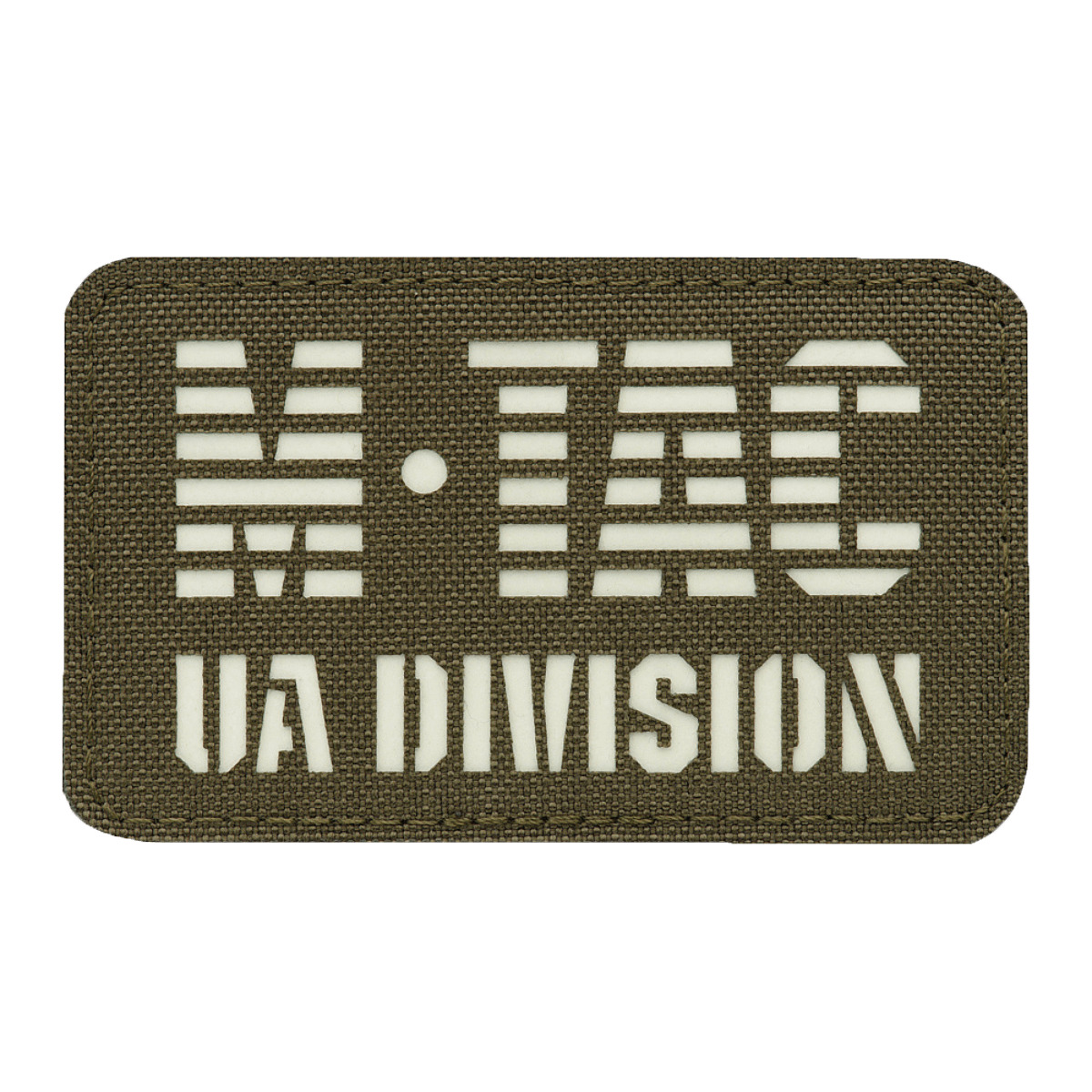 M-Tac Patch UA Division Laser Cut i holdbart Cordura 500D med selvlysende materiale og velcro, ideel til militær og taktisk udstyr.