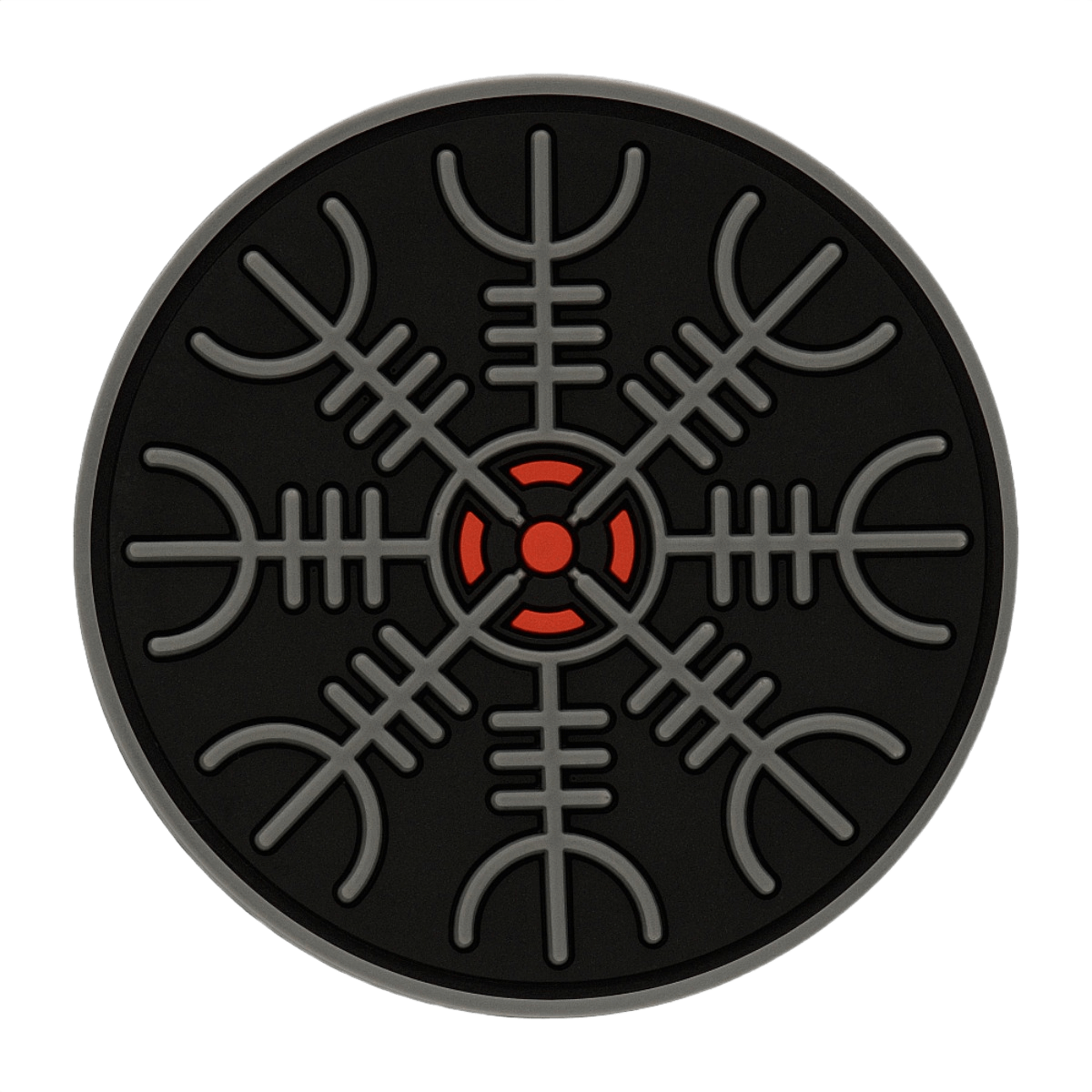 M-Tac Patch Egeshjelm 3D PVC med vikingsymbol Helm of Terror på sort baggrund, diameter 55 mm, gummi med 3D-effekt og Velcro monteringsmulighed.