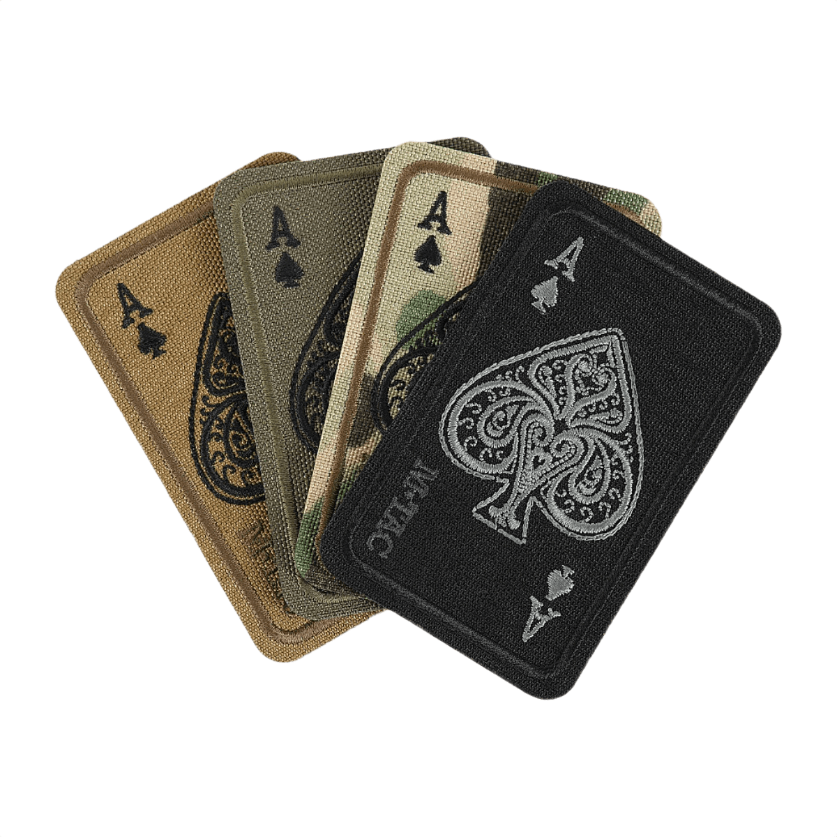 M-Tac Patch Ace Of Spades (Broderi) i Cordura 500D med Velcro, broderet design i forskellige farver, perfekt til tøj eller taktisk udstyr.
