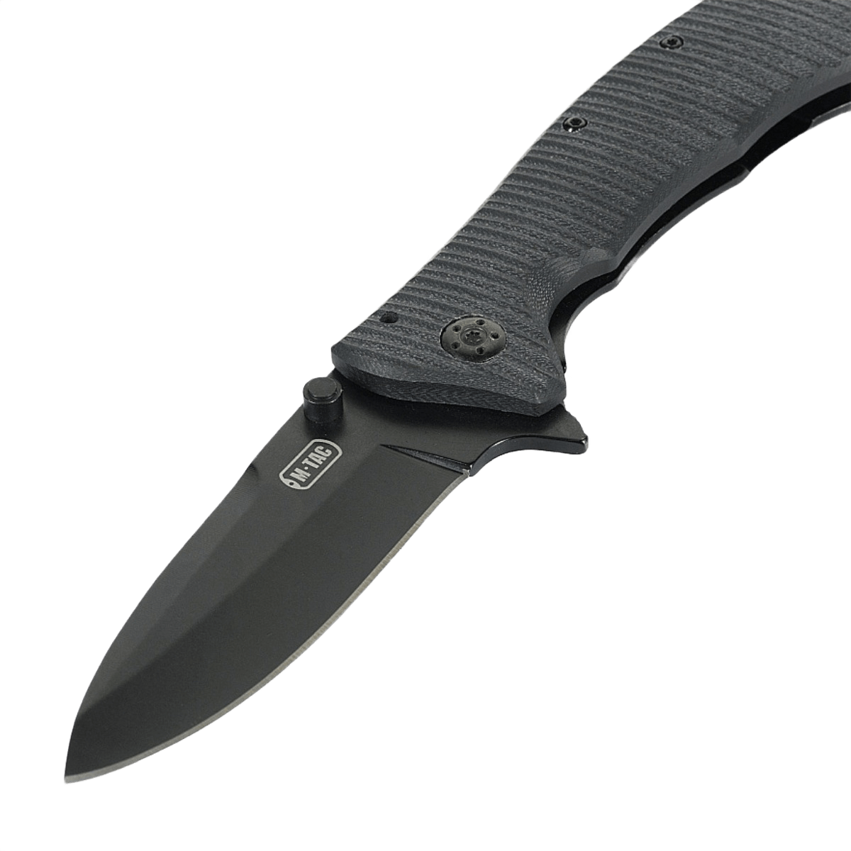 M-Tac Outdoor & Militær foldekniv - Type 7 med sort klinge og frame-lock, designet til taktisk brug med komfortabel greb.