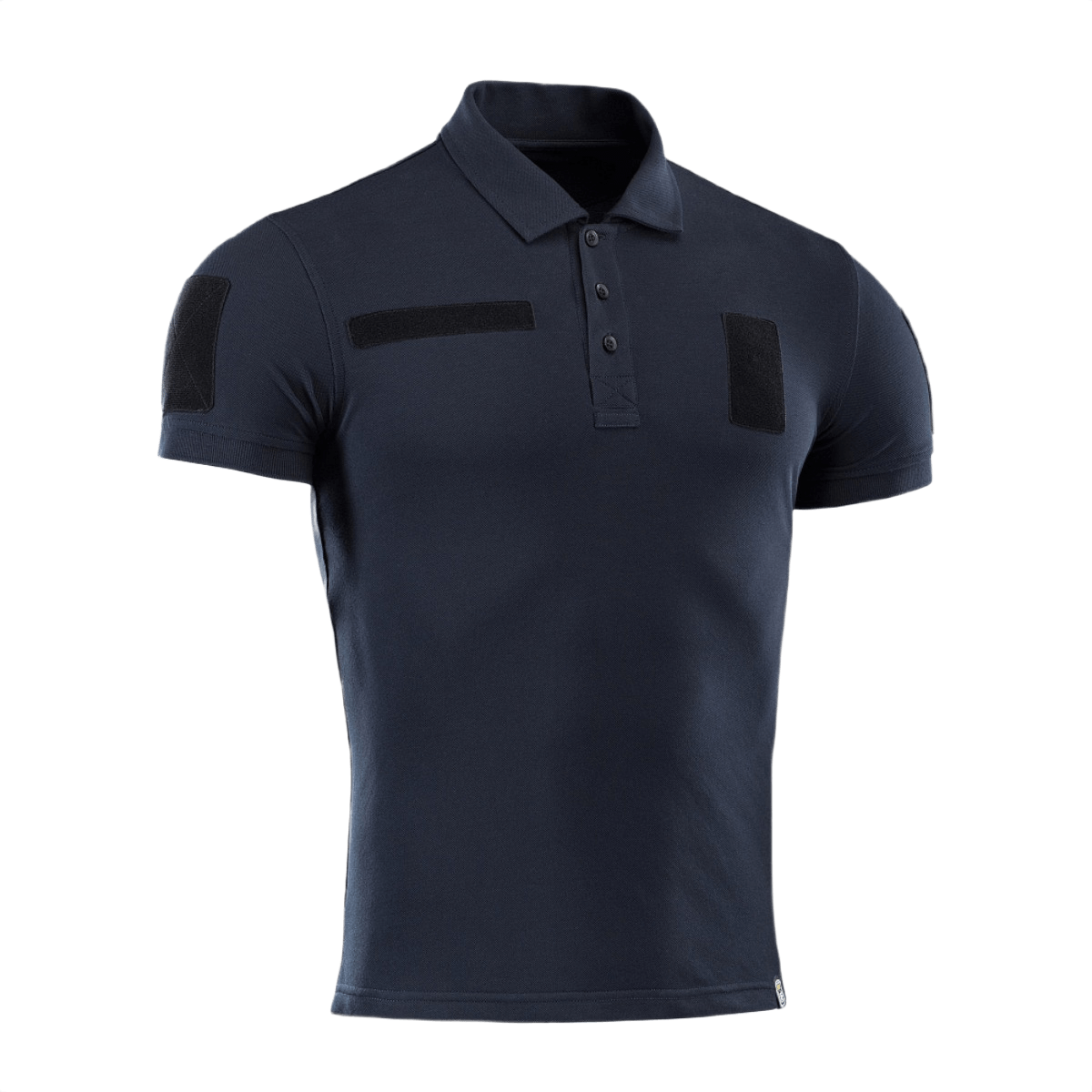 M-Tac Tactical Polo Shirt 65/35 med Velcro-paneler til patches, ideel til politi- og sikkerhedsarbejde, let og komfortabel til aktiv bevægelse.