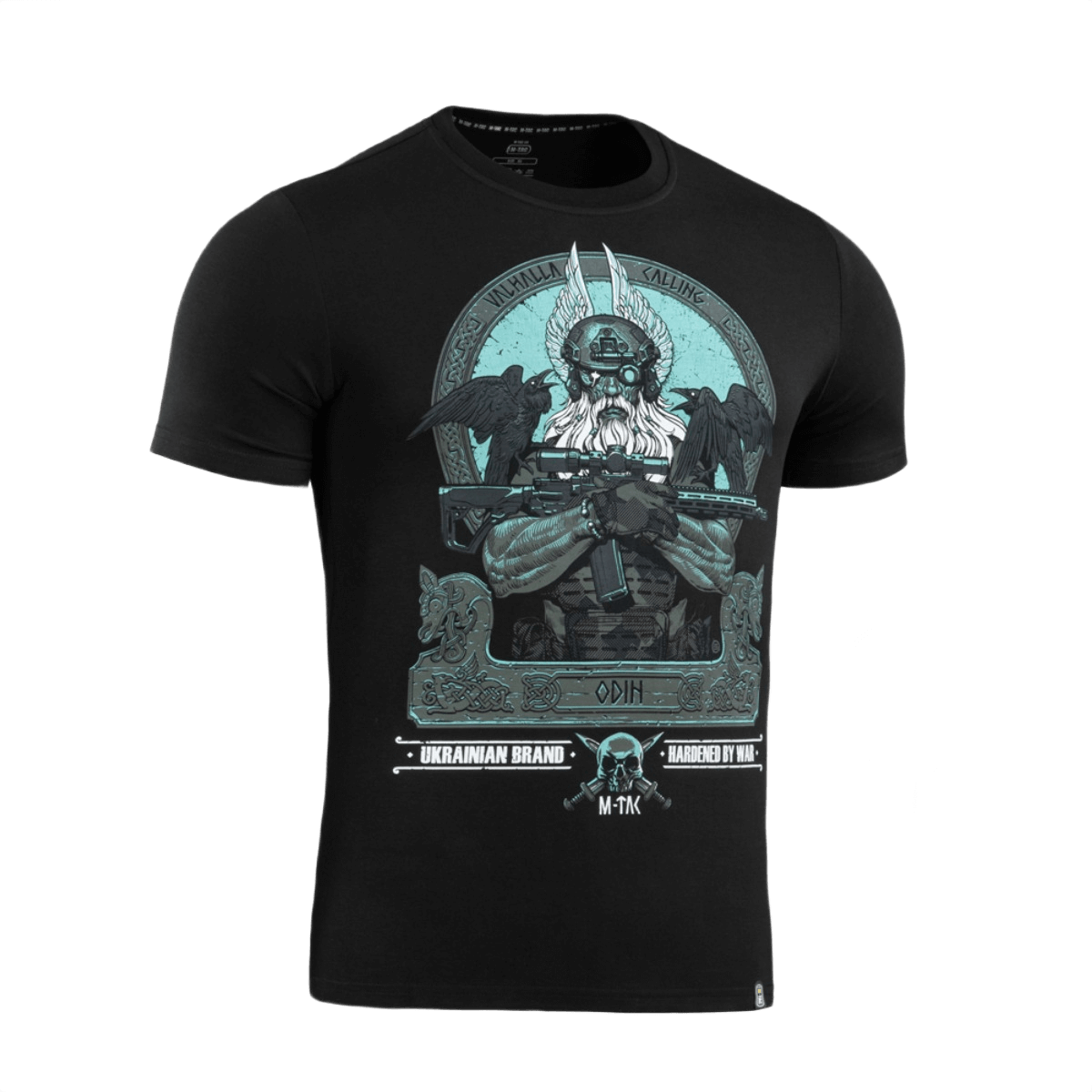 M-Tac T-Shirt Odin Mystery med Odin print og tekst 'Valhalla Calling' fra nordisk mytologi, med ravnene Hugin og Munin.