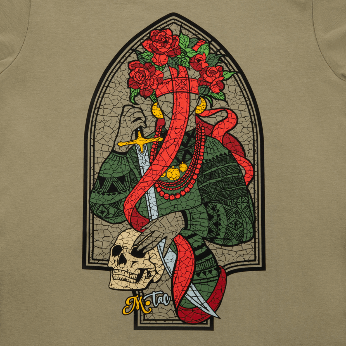 M-Tac T-Shirt Motanka med Motanka-dukkedesign, traditionelt ukrainsk outfit, sværd og kors-symbolik.