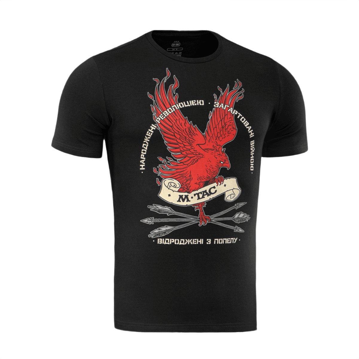 M-Tac T-Shirt Phoenix med Føniks-design, symboliserer genopstandelse og styrke, printet med brandets slogan og krydsede pile.