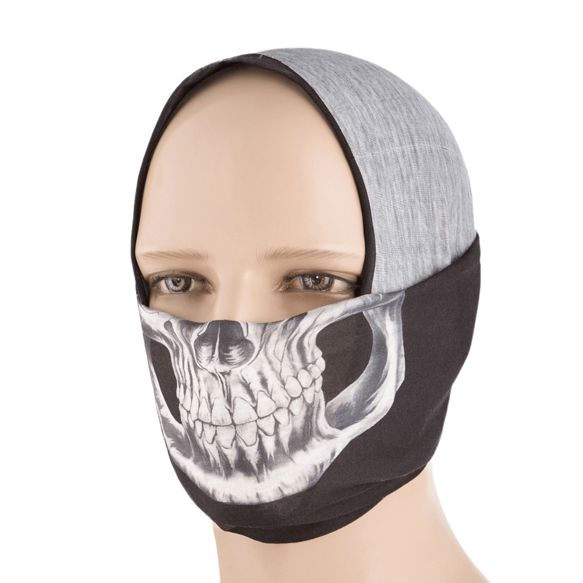 M-Tac Let Tubehalstørklæde Reaper Skull, multifunktionelt tørklæde af 100% polyester, vist som ansigtsmaske med kranieprint, perfekt til udendørs brug.