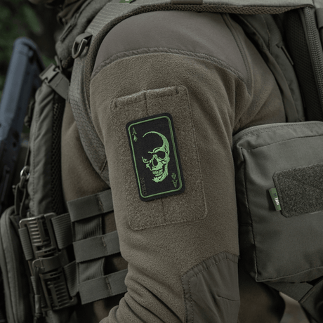 M-Tac Patch Face of War (broderi) i brodert Cordura 500D på jakke, med kraniemotiv og Velcro-lukking, 8.5 x 5.2 cm, stil fra Vietnamkrigen.