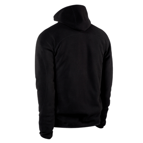 Sort M-Tac Lite Microfleece Hættetrøje set bagfra, viser den elastiske og lette pasform. Perfekt til daglig brug og udendørs aktiviteter.