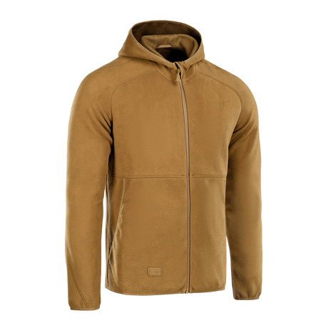 M-Tac Lite Microfleece Hættetrøje i brun farve, let og åndbar med elastiske kanter, perfekt til dagligt brug og udendørs aktiviteter.