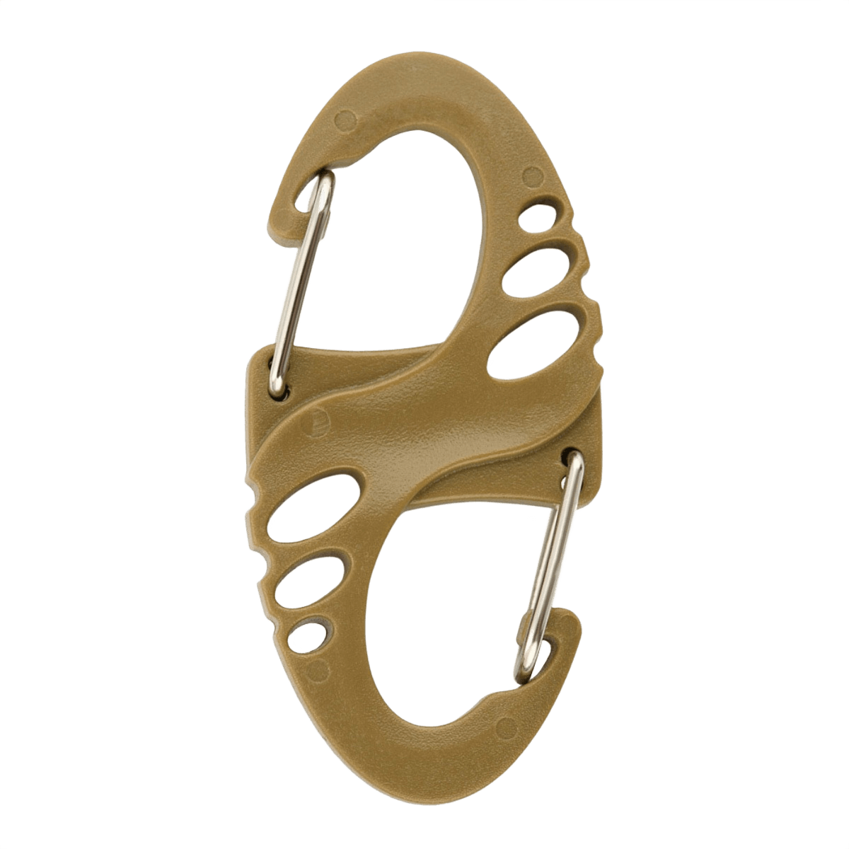 M-Tac Plast S-Krog Karabinhage, lille dobbeltsidet karabinhage til fastgørelse af nøgler og let udstyr. Ikke egnet til klatring. 50 mm plastik og stål.