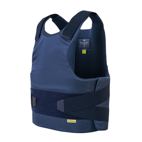 Anorak Rhodium® Concealable II stikk- og skuddsikker vest, nivå Level IIIA beskyttelsesvest mot skudd og stikkvåpen, blå farge.