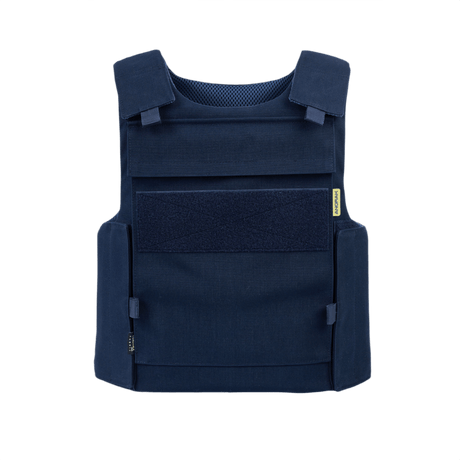 Anorak Rhodium® Duty IV Stik & Skudsikker Vest med IIIA-beskyttelse og knivbestandighed i blå farve, set forfra.