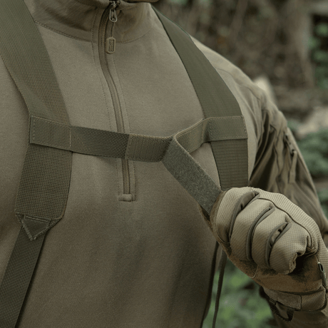 M-Tac skulderstropper for taktisk belte Elite i olive drab med tett MIL-SPEC webbing, justerbar bredde og NIJ-sertifisering, galleri posisjon 1.