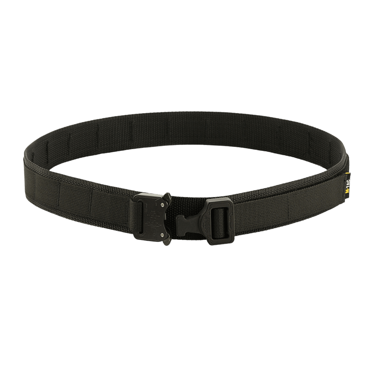 Sort M-Tac Cobra Buckle Taktisk Bælte Gen. II med MOLLE-interface, velegnet til militær og aktive livsstile.