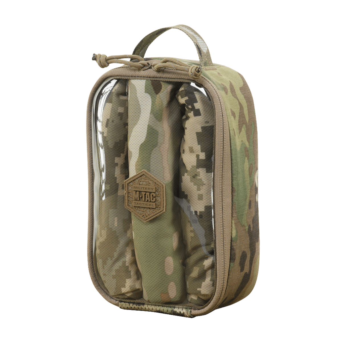 M-Tac Utility Organizer Transparent Elite Small Gen. II i camouflage mønster, lavet af Cordura 500D med gennemsigtigt PVC-frontpanel.