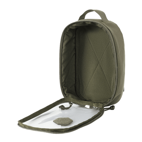 M-Tac Utility Organizer Transparent Elite Small Gen. II i olivengrønn med klar front, robust materiale og NIJ-sertifisering, galleri posisjon 1.