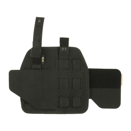 M-Tac Universal taktisk hylster Elite høyre i sort Cordura 500D med justerbar stropp og MOLLE-interface for sikker pistoloppbevaring.