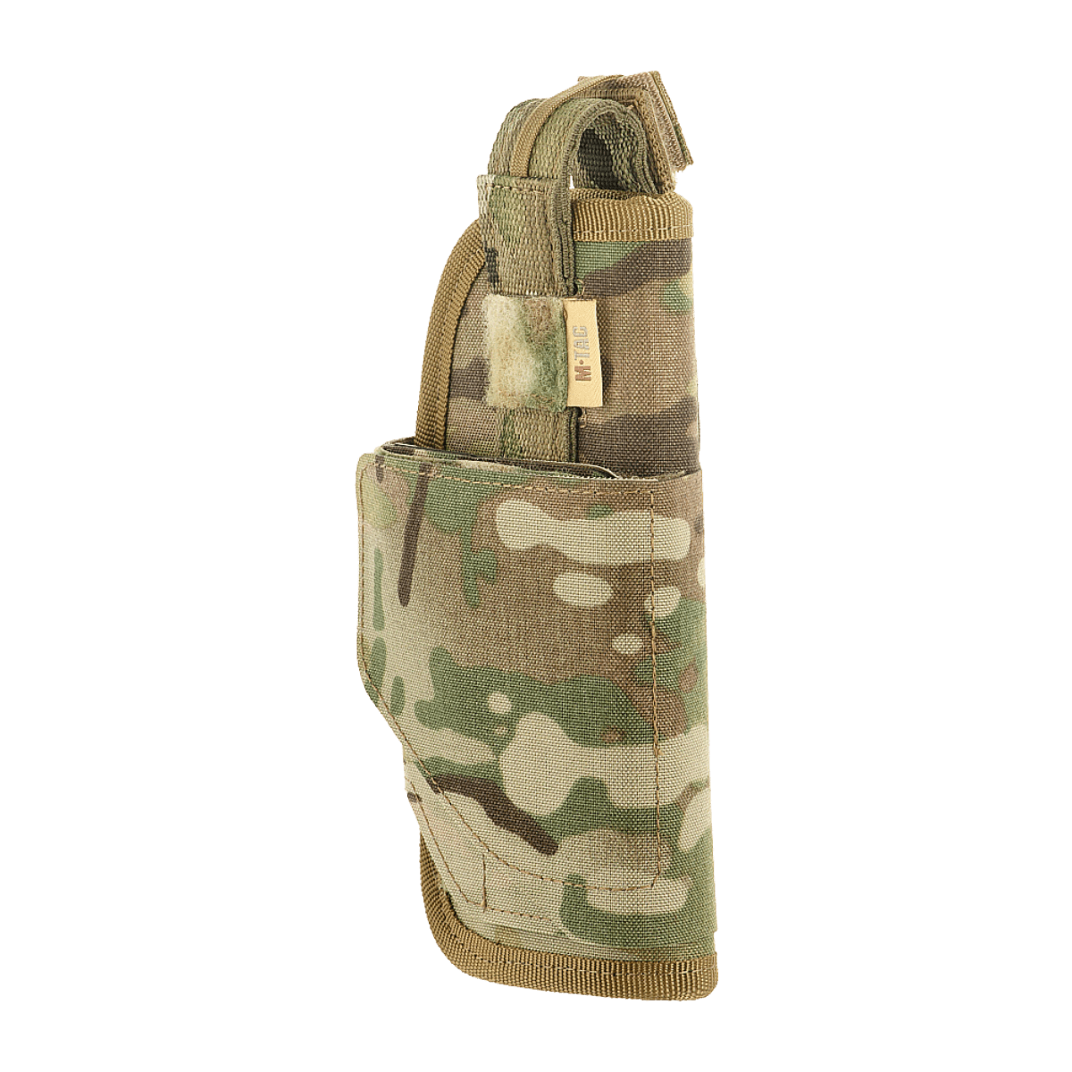 M-Tac Universal Taktisk Hylster Elite Højre i lamineret Cordura 500D, justerbar til flere pistoltyper, camouflage design.