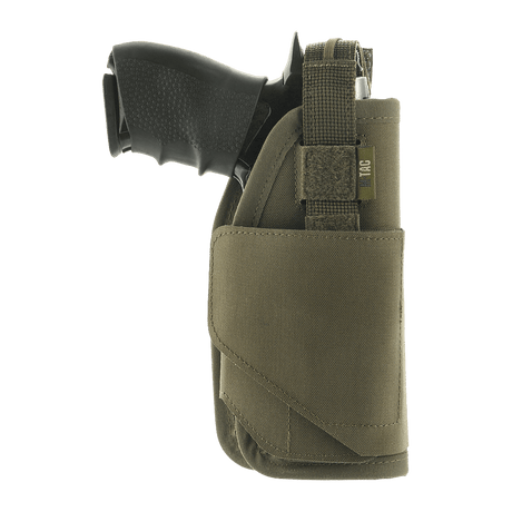 M-Tac Universal taktisk hylster Elite høyre i Cordura 500D med justerbar stropp og Velcro-lås, kompatibel med PM til Glock 17, sett fra siden