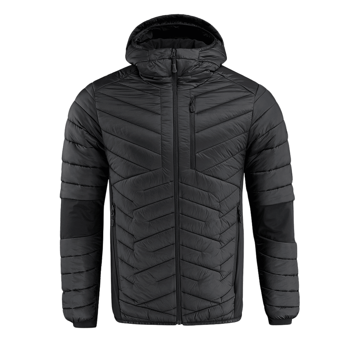 M-Tac Space Armor Jakke Gen.II i sort nyder et innovativt design med G-Loft isolering og åndbart nylon, ideel til varme og beskyttelse.