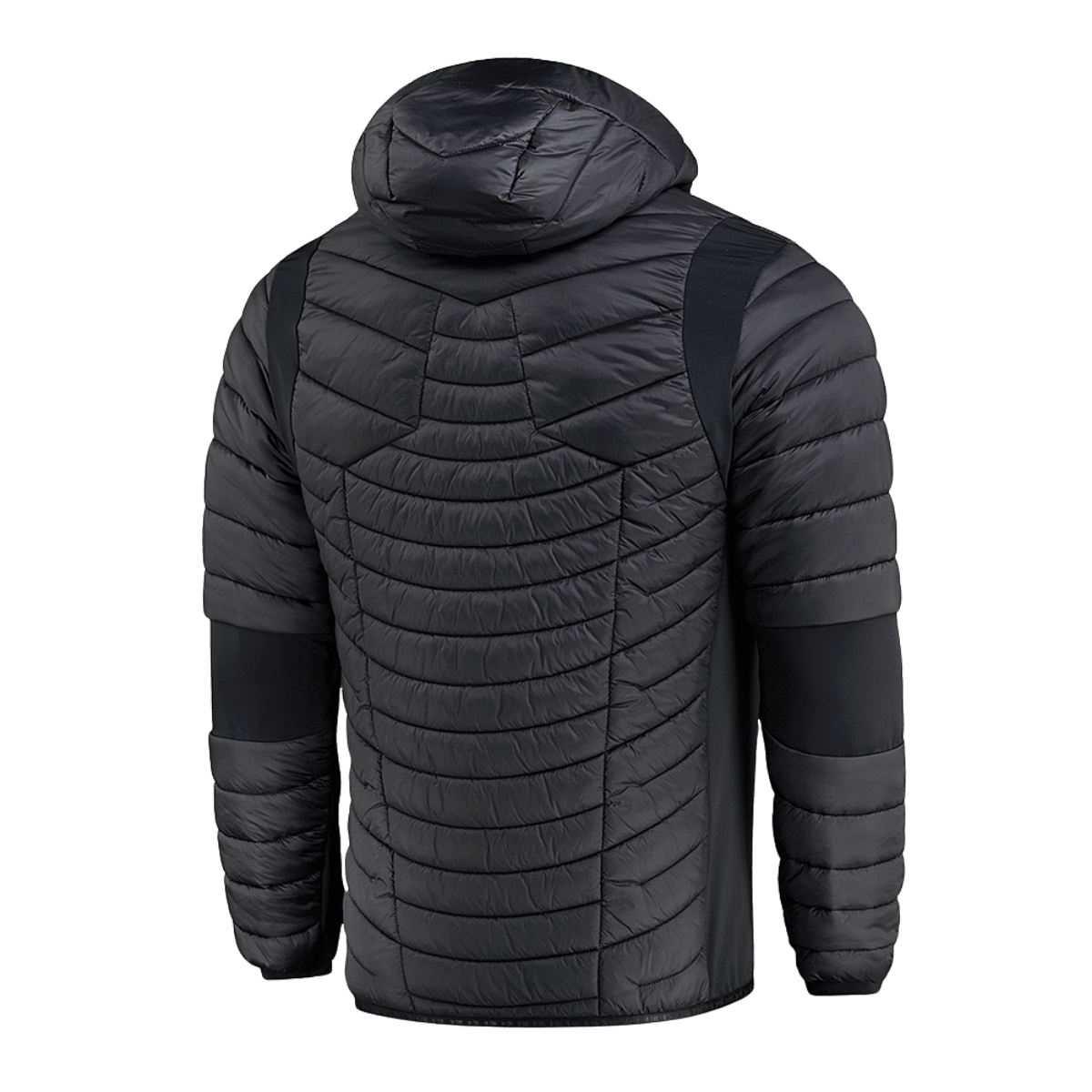 M-Tac Space Armor Jakke Gen.II. Letvægtsjakke med G-Loft isolering, sort design, hætte, åndbart nylon med supplex-elastikindsatser.