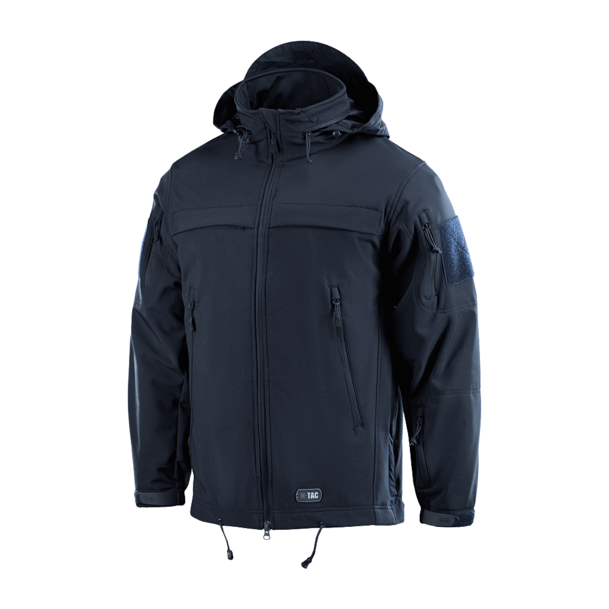M-Tac Soft Shell Police Jakke med polyuretan-membran og fleece-lag, dynamisk snit, justerbar hætte og identifikationspaneler, sort