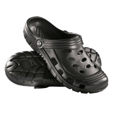 M-Tac Gummiclogs EVA svarte flip-flops med hælrem, støtdempende EVA-såle og moderne design, perfekte mellom sandaler og flip-flops.
