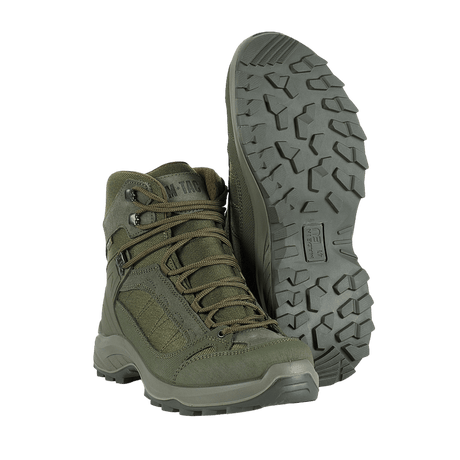 M-Tac taktiske sesongstøvler i grønt design for mellomsesong med army-stil og holdbare såler. Perfekte for utendørs og trekking.