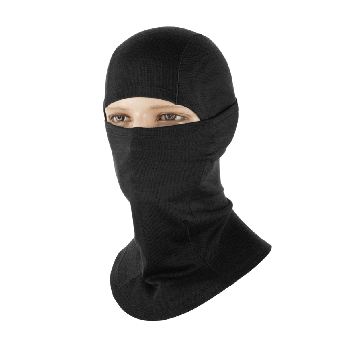 M-Tac Balaclava Ninja Moisture-Wicking Gen.II Polartec i sort, ideel til taktiske opgaver og friluftsaktiviteter, beskytter mod vind og støv.