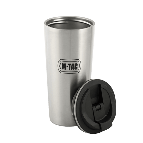 M-Tac termokopp 450 ml med ventil i rustfritt stål med avtakbart lokk, ideell for varme og kalde drikker.