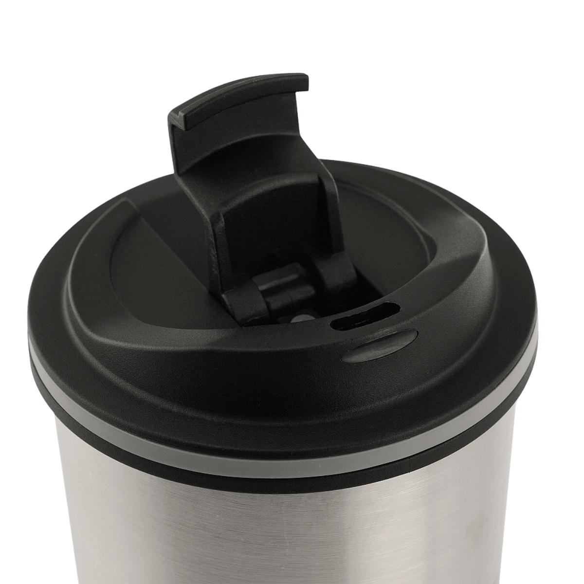 M-Tac Termokop 450 ml med Ventil i rustfrit stål med låget åbent for nem drikkeoplevelse, perfekt til både varme og kolde drikke.