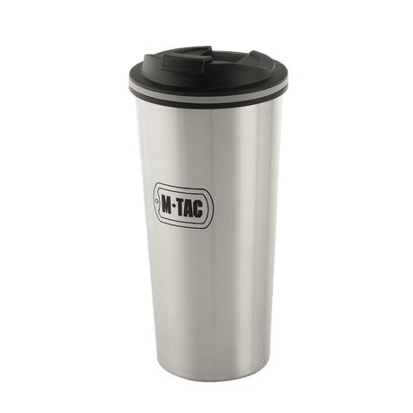 M-Tac termokopp 450 ml med ventil i rustfritt stål, ideell for varme og kalde drikker, med praktisk tut og ventil for enkel drikking.