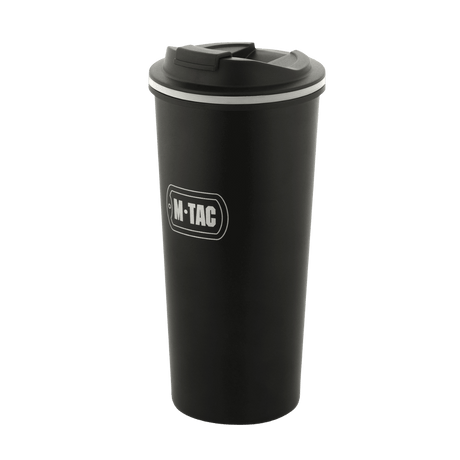 M-Tac termokopp 450 ml med ventil i sort rustfritt ståldesign, ideell for varme eller kalde drikker på farten eller hjemme.