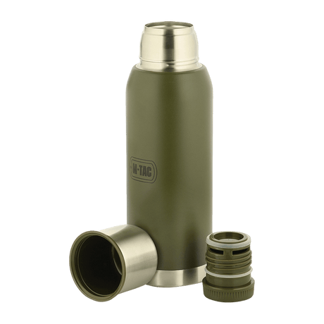M-Tac Termoflaske Type 2 – 1 L i olivengrønn med avtakbart lokk, egnet for varme og kalde drikker, camping og daglig bruk.