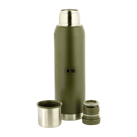 M-Tac Termoflaske Type 2 - 1.3L i rustfritt stål med skrulokk og vakuumtett design for camping og utendørs bruk.