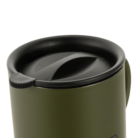 M-Tac Termokrus 400 ml – Rustfrit Stål, grønt termokrus med lokk, ideelt for friluft, jakt og militær bruk, dobbeltveggs vakuumteknologi.