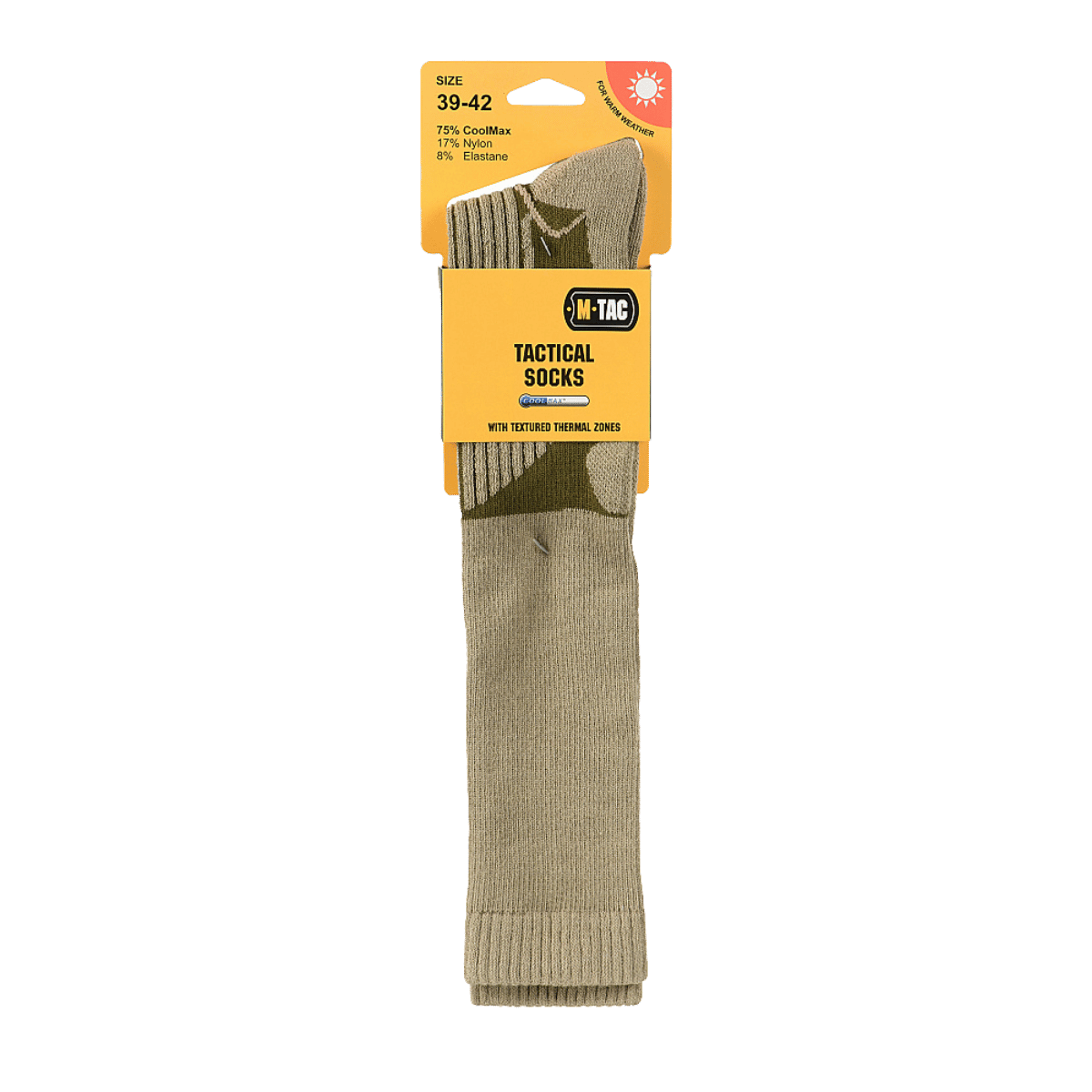 M-Tac Coolmax XLong Sokker – Komfort og Åndbarhed, beige tætsiddende, åndbare sokker med termoregulering og elastisk pasform, størrelse 39-42