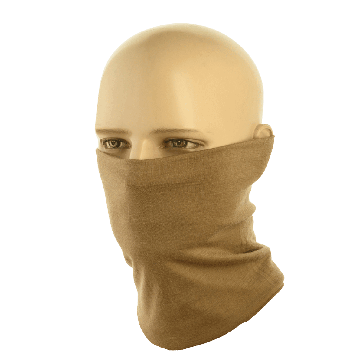 M-Tac Tubehalstørklæde i Merinould på mannequinhoved, multifunktionelt tørklæde med varmeisolering og fugttransport.