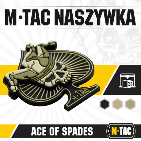 M-Tac Ace of Spades 3D PVC Patch med velcro for taktisk bruk, slitesterkt og robust design, perfekt for militær og utendørsaktiviteter.