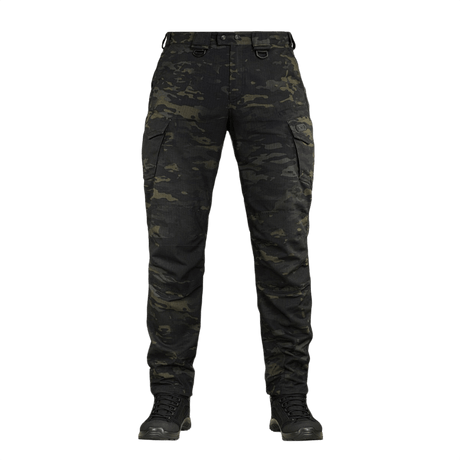 M-Tac Aggressor Elite Nyco Extreme Bukser i Black Multicama4 design, velegnet til taktisk brug og udendf8rs aktiviteter.