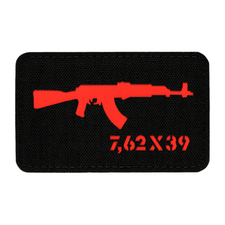 M-Tac AKM 7,62x39 Laser Cut-patch med Velcro for taktisk bruk, robust Cordura 500D-materiale, størrelse 80x50 mm, rødt AKM-symbol.