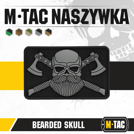 M-Tac Bearded Skull 3D PVC-patch med 3D skjeggete kranium-design, holdbart PVC-materiale, med Velcro for enkelt feste på klær og utstyr.