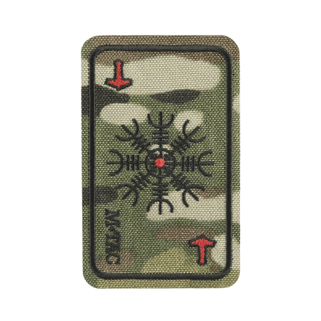 M-Tac Patch Kort Helm of Horror (broderi) med ægishjálmur-symbol brodert på Cordura 500D i kamuflasjedesign, 8 x 5 cm.