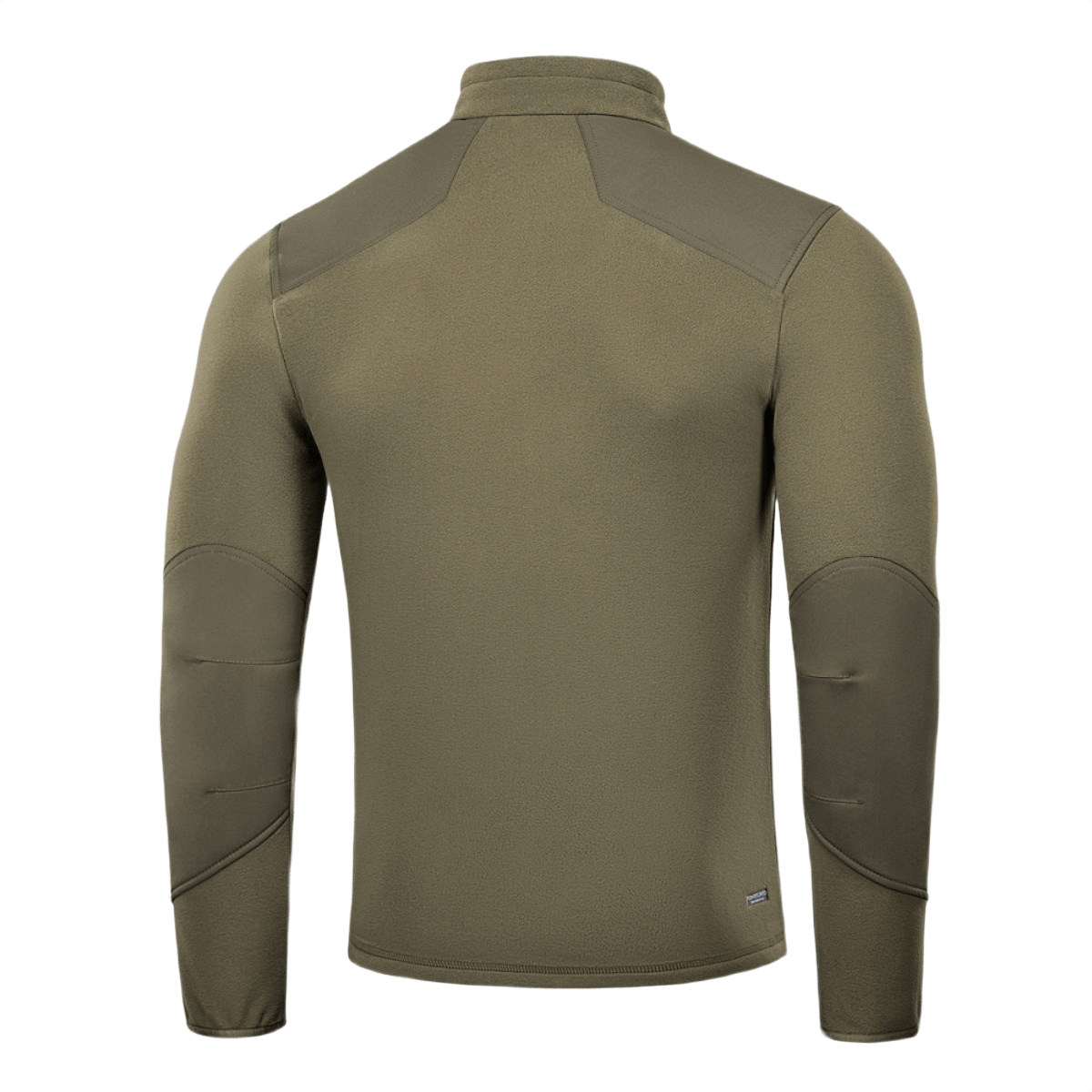 Bagside af M-Tac Centurion Microfleece Jakke i grøn, viser forstærkede skuldre og albuer. Lavet af Pontetorto fleece.