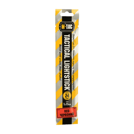M-Tac Glow Stick 15 cm i rød emballasje med 24-timers lyskildeindikator.