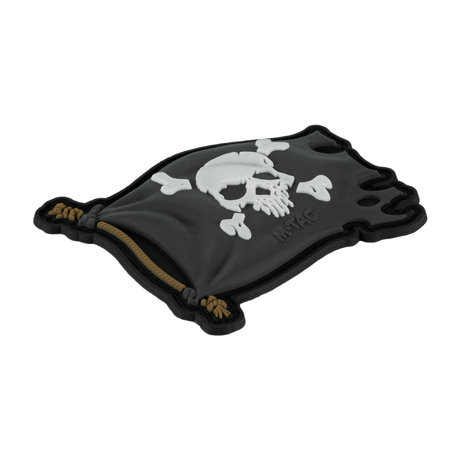M-Tac Patch Jolly Roger PVC, 3D-design i svart og hvitt, laget av PVC med Velcro, eventyrsymbolikk, 8x5 cm, til klær og taktisk utstyr.