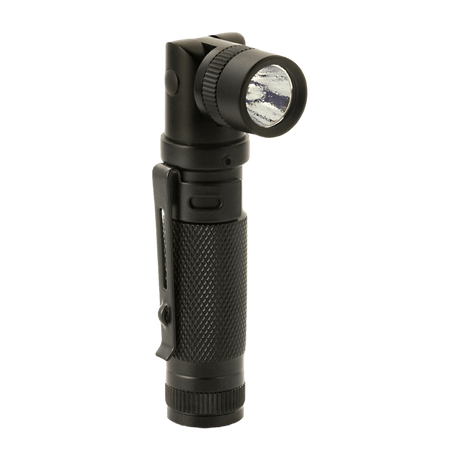 M-Tac lommelykt P180 i svart aluminium, LED CREE XPG2, justerbar lysretning, kompakt design for praktisk bruk, batteridrevet.