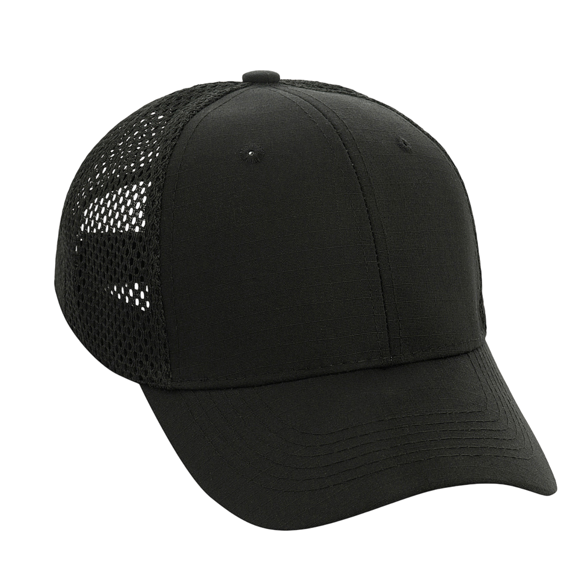 M-Tac Mesh Flex Ripstop Baseball Cap i sort med mesh-paneler for optimeret ventilation og komfort, perfekt til udendørs aktiviteter.