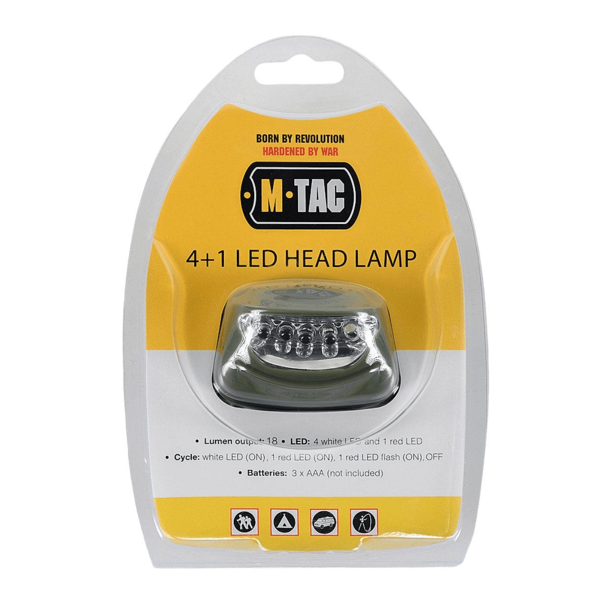 M-Tac Pandelygte 4+1 LED i emballage, let og praktisk pandelygte med elastisk hovedrem, 4 hvide LED, 1 rød LED, op til 18 lumen